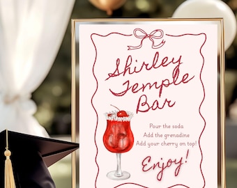 Shirley Temple Bar Sign, Coquette, Preppy Party, Template, Cherry, Baby Shower, Birthday Party, Signature Drink, Grad Party, Bridal Shower