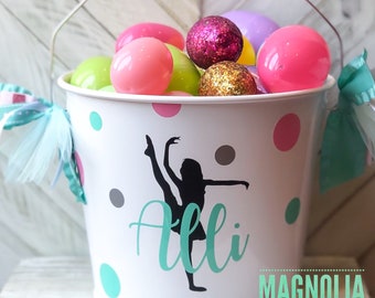 Personalized Easter Bucket - 5 quart - Dancer - gift basket - Halloween Bucket - Monogram Storage Bucket - Metal Pail - Cheerleader