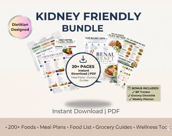 Kidney Friendly Bundle | Low Sodium Meal Plan, Food List (PDF Download)