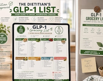 GLP-1 Diet Planner Bundle | Dietitian Approved Food List, Grocery, Meal Planner (PDF)