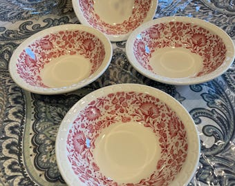 Set van 4 vintage Syracuse China Roxbury Red transferwares, 6,25 inch restaurantware kommen