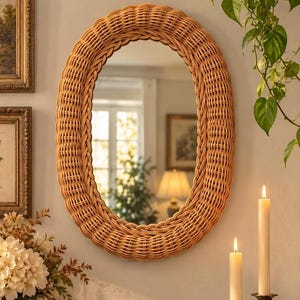 鏡 Vintage Rattern Mirror Vintage Rattan Mirror - Etsy