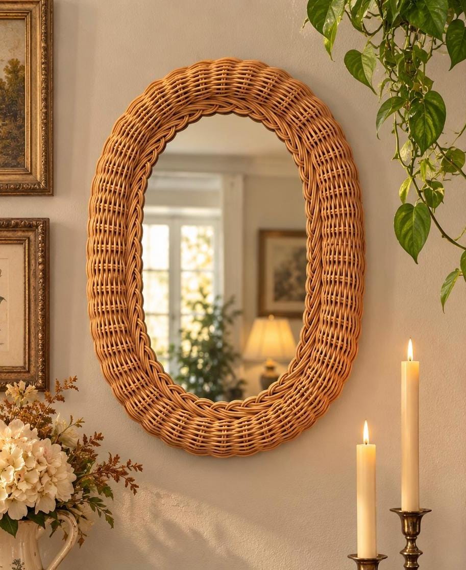 Vintage Rattan Mirror - Etsy