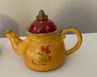 Vintage 2003 Demdaco Bienvenue Teapot Hand Painted French Country or Cottage Core Design