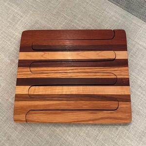Vintage Danish Modern Expandable Wooden Slat Trivet and Cook Book Stand