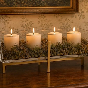 Versatile Vintage Rectangular Glass Planter, Candle Holder With Brass Tone Stand