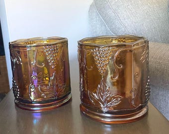 Vintage Indiana Glass Harvest Grape Canister Jar – Marigold Carnival Amber