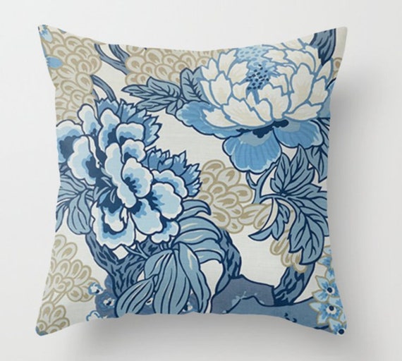 Thibaut Honshu Pillow Cover in Blue and Beige Floral Pillow Etsy