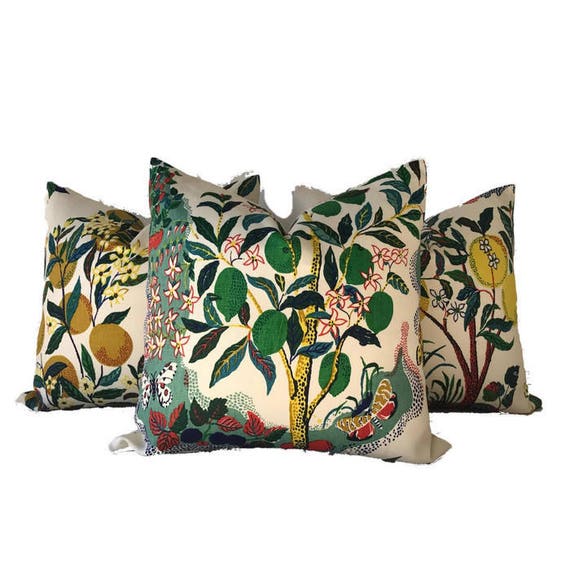 Schumacher Citrus Garden Pillow, Decorative Throw Pillow Cover, Toss Pillow, Accent Pillow, Green, Plants, Nature, Natural, Floral