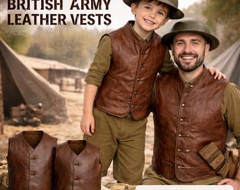 WW1 & WW2 British Army Leather Jerkin Brown Real Leather Repro Military Vest, Dad and Son Matching Outfit, Historical Army Style