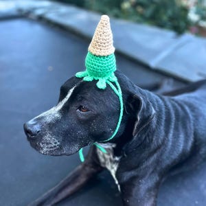 アイスクリームコーン型ペット用帽子の編み図 | 4サイズ | 犬猫用コスチューム