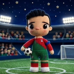 Patrón Cristiano Ronaldo Amigurumi Crochet, Tutorial Muñeco Fútbol CR7 (PDF)