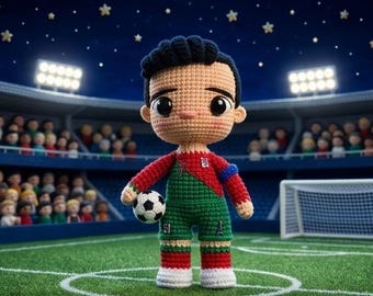 Cristiano Ronaldo Amigurumi Crochet Pattern, CR7 Soccer Doll Tutorial (PDF)