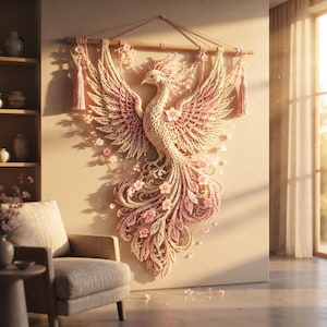 Sakura Phoenix Crochet Pattern PDF | Large Phoenix Wall Hanging Pattern | Macrame & Crochet Art | Fantasy Bird Decor DIY