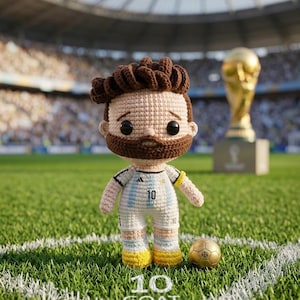 Virkmönster för Lionel Messi: Amigurumi fotbollsdocka (PDF-nedladdning, 13 cm färdig storlek)