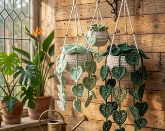 Haakpatroon voor een Monstera hangplant, PDF-handleiding voor beginners (ook geschikt als decoratie voor je autospiegel)