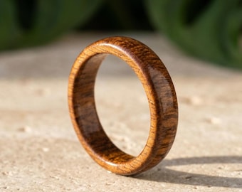 Hawaiian Natural Koa Wood Hand Made 6mm Curve Top Ring Jewelry