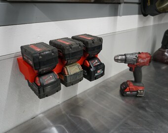 Soporte de batería Milwaukee M18 de doble nivel expandible – Estante de almacenamiento modular para montaje en pared