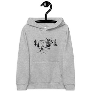 Skiing Mountain Skier Kids fleece hoodie Hoody Skier Gift Kids