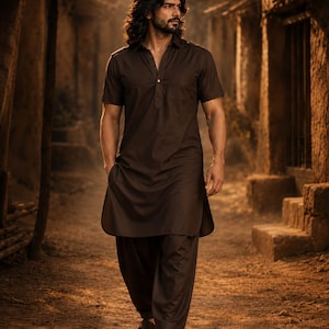 Dhurandar Movie Inspired Men’s  Brown Kurta Pajama Set | Ranbir Singh style Pathani Kurta