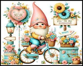 Muttertag Gnom Cutie Pies Graustufen Art Malbuch, Malbuch für Erwachsene, Gnom Malbuch, digitales Malbuch, herunterladbar