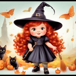 Little Witch Cutie Pies Grayscale Art Kolorowanka