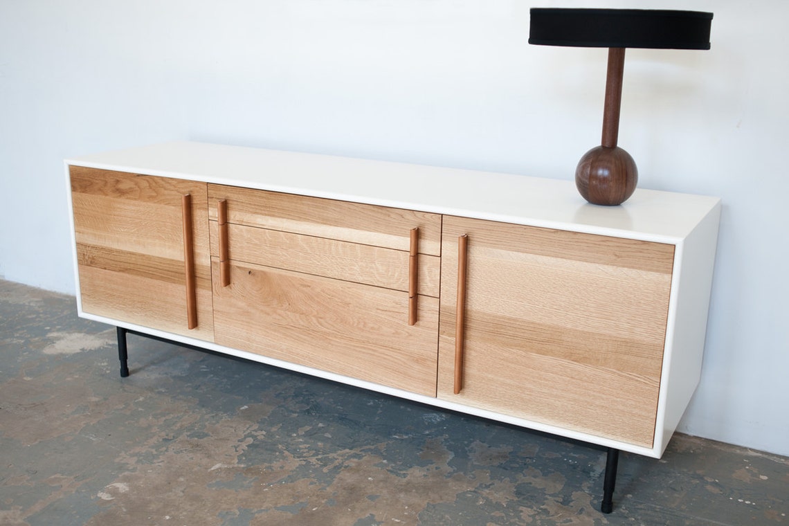 Modern Media / Credenza White Oak Walnut and Leather Etsy