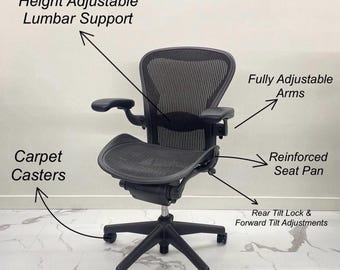 Sillas Herman Miller Classic Aeron, talla C, totalmente equipadas con almohadilla de soporte lumbar. Son de segunda generación (con reposabrazos ajustables).