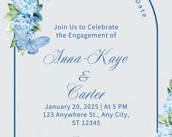 Blue Hydrangea Save the Date Invitation