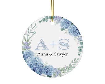 Blue Hydrangea Monogram Ceramic ornament