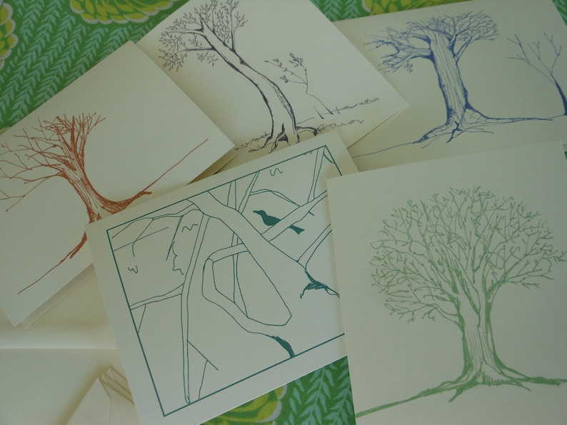 Assorted Tree Sketch Note Cards Set of 5