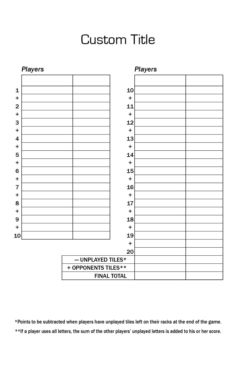 Personalized Scrabble Score Card Notepad: Family Game Night (half Size ...