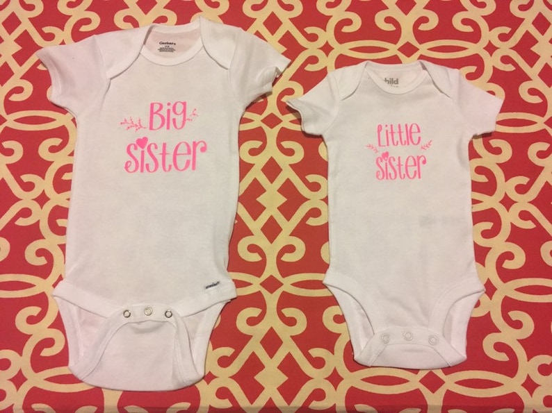 Pink Little Sister design on white Onesie for newborn baby