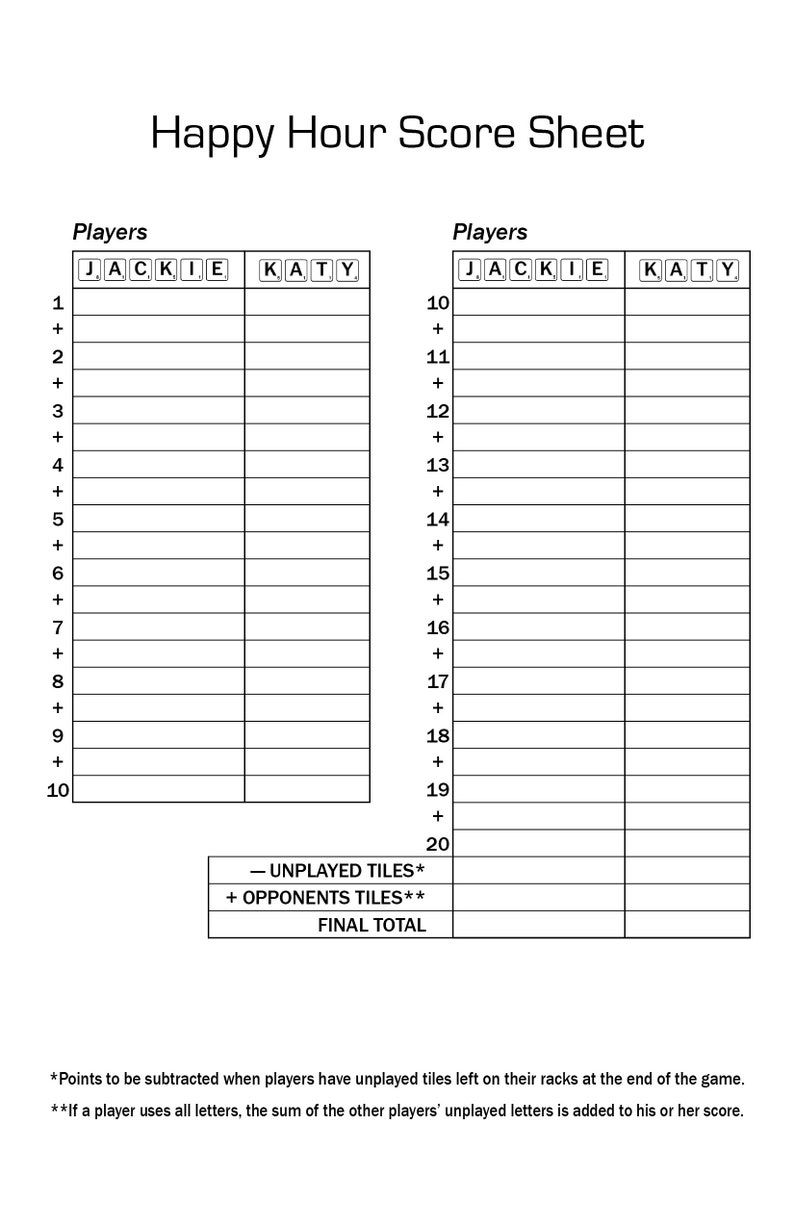 Score Table For Notepad Personalized Scrabble Score Card Notepad: Family Game Night (half Size ...