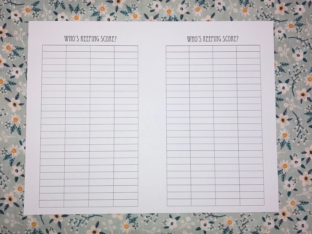 Printable Game Score Card for Family and Friends Game Nights, 5.5” X 8. ...