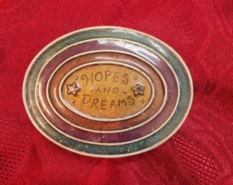Vintage Metal Glitter Enamel Trinket Box Hopes and Dreams Star Heart Ball Feet