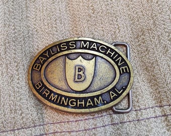 Bayliss Machine Birmingham AL Brass Belt Buckle Jim Hudnut Custom Shield Logo