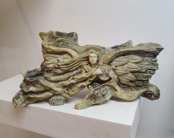 Angel With Harp Faux Driftwood 3 Hole Candle Holder Lyre Musician Decor