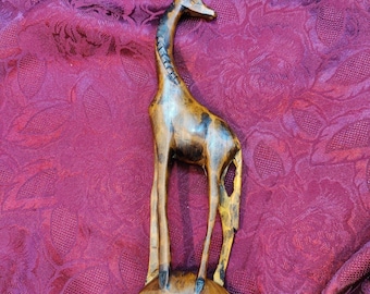 Vintage Hand Carved Wood Giraffe Figurine 12" African Folk Art Sculpture Decor