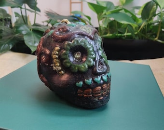 Molded Wax Sugar Skull Candle Calavera Halloween Day of the Dead