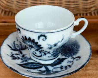 Vintage Blue Onion Japan  ~ Blue and White Chinoiserie Porcelain Demitasse Cup & Saucer