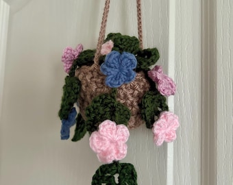 Handmade Crochet Hanging Plant with Flowers