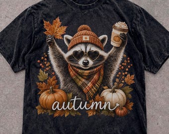 Vintage Autumn Raccoon Spooky shirt, Vintage Autumn T-Shirt, Pumpkin Spice Latte Coffee Shirt