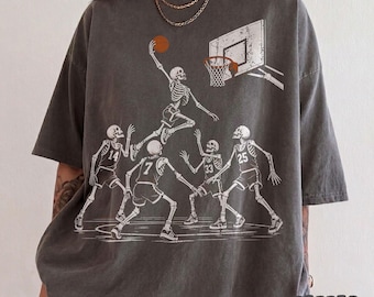 Vintage basketbalshirt skelet, T-shirt basketbalskelet, NBA fan cadeau, streetwear sportkleding, cadeau basketbalspeler