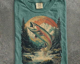 Vintage jaren 90 regenboogforel vissen shirt vissers cadeau retro vliegvis wildlife te