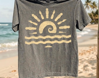 Retro jaren 70 Sunrise Wave T-shirt, vintage Boho Sea-afbeelding