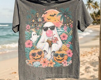 Vintage Summerween Ghost-shirt, Summerween Ghost-shirt, strand Halloween-shirt, zomer Halloween-shirt, Spooky Summer graphic T-shirt