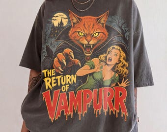 Grafisch T-shirt Vampurr Retro Horror Cat | De terugkeer van de vampier