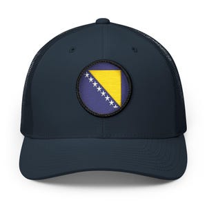 Bosnia Flag Patch Cap | Trucker Hat with Embroidered Patch, Casual streetwear stadium cap,Football wear, retro style fashion, Vintage design