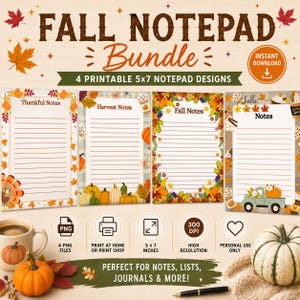 Fall Notepad Bundle | 4 Printable 5x7 PNG Autumn Designs (Digital Download)